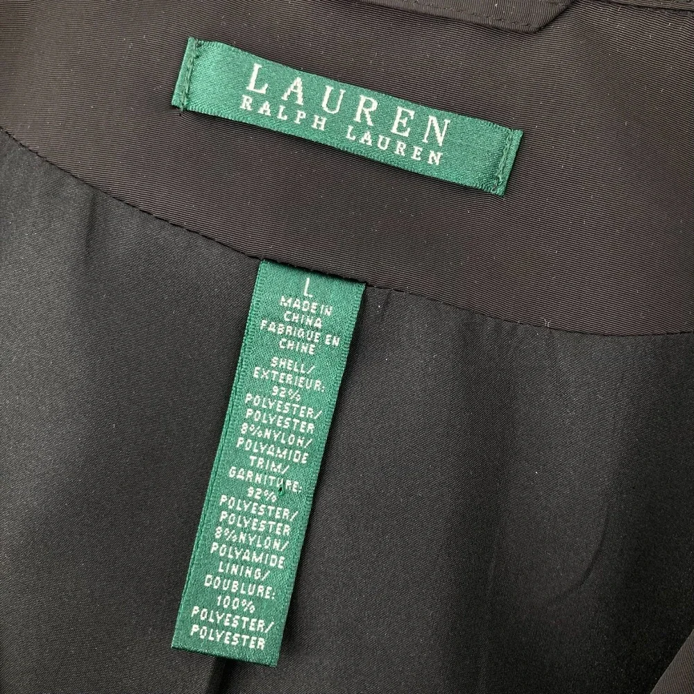 Lauren Ralph Lauren Black Trench Coat White Piping Belted Women L‎ Classic Paris